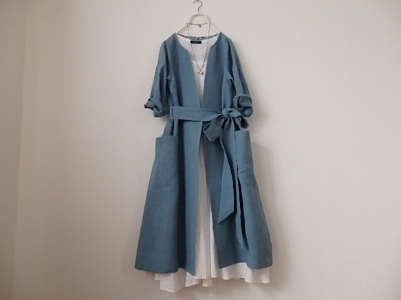 リネンのローブ風コート グレイッシュブルー ＜リネンT＞ コート