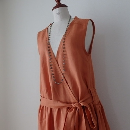 リネンのカシュクールマキシ丈ワンピース ラベンダー ＜リネンC2  