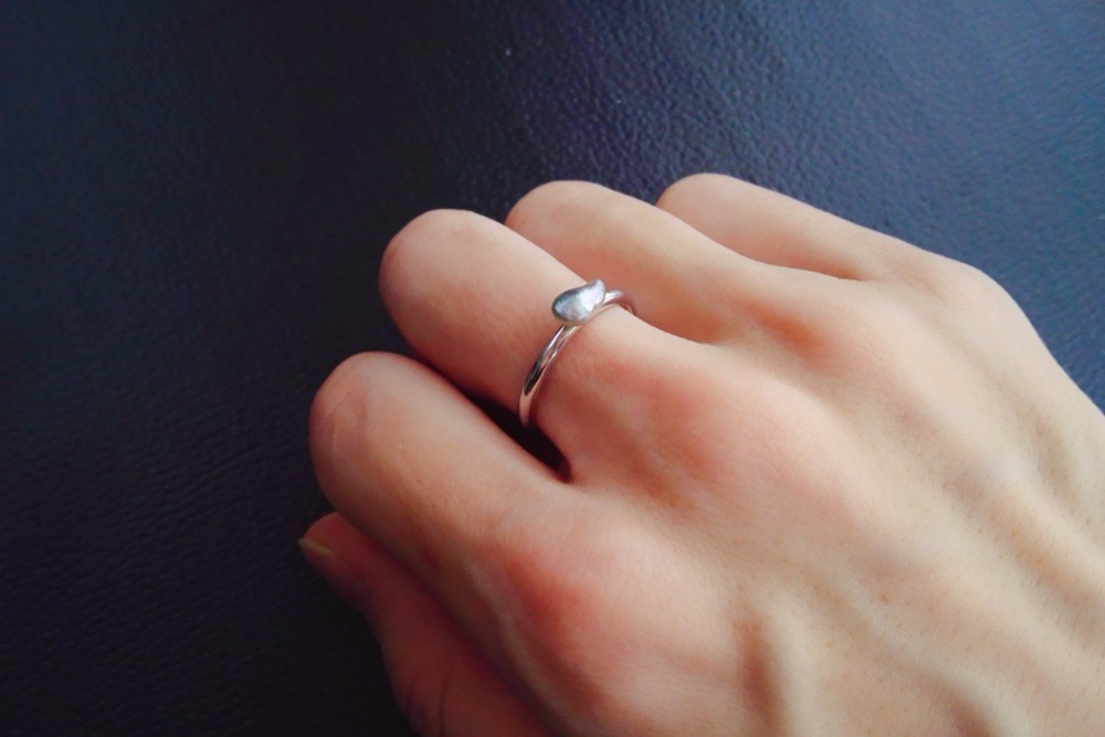 SV925プリマ*- ブルーグレー 1粒アコヤパールリング