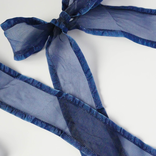 ネイビー》両耳タフタ・オーガンジーリボン/40mm幅 1M RB-190 リボン