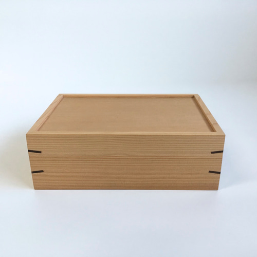 杉の小さな道具箱 裁縫箱 整理箱 木箱 はがき箱 木製 無垢材 黒くさび