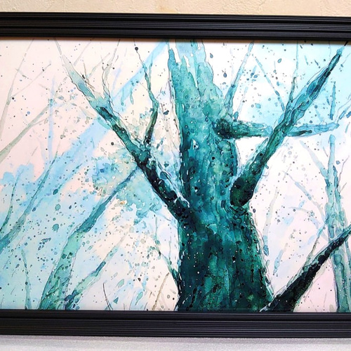 ☆見上げた巨木。／風景画／複製画／A4／簡易的な額縁付き。 絵画