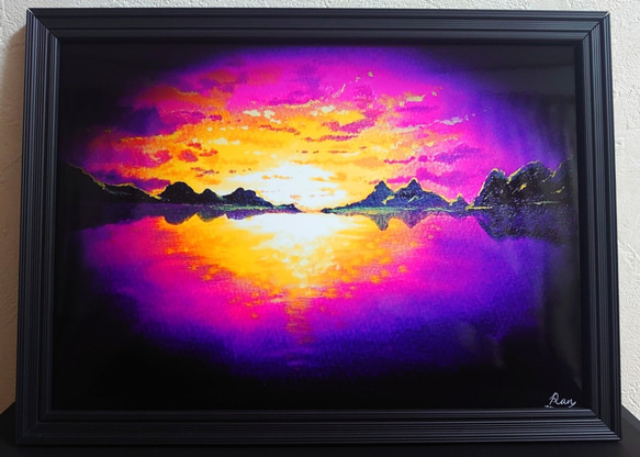 風景画　有明海の夕日　原画 風景画 有明海の夕日 原画