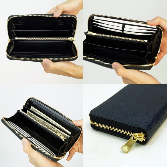 【COTOCUL】黑色obi皮革長款錢包（藍色） 第4張的照片