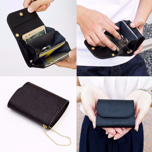 未使用 コトカル ミニ財布【お札が折れない】 黒桟革 杜若 ミニ財布 メンズ 本革 COTOCUL（コトカル）/ 黒桟革 – COTOCUL