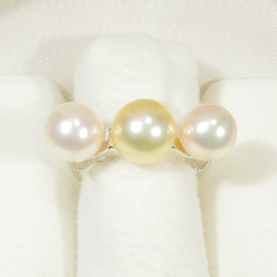あこや真珠と南洋真珠、SV925の指輪（リングサイズ：10号、サイズ変更2000円、ロジウム、強い照り、美しい真珠光沢） 2枚目の画像