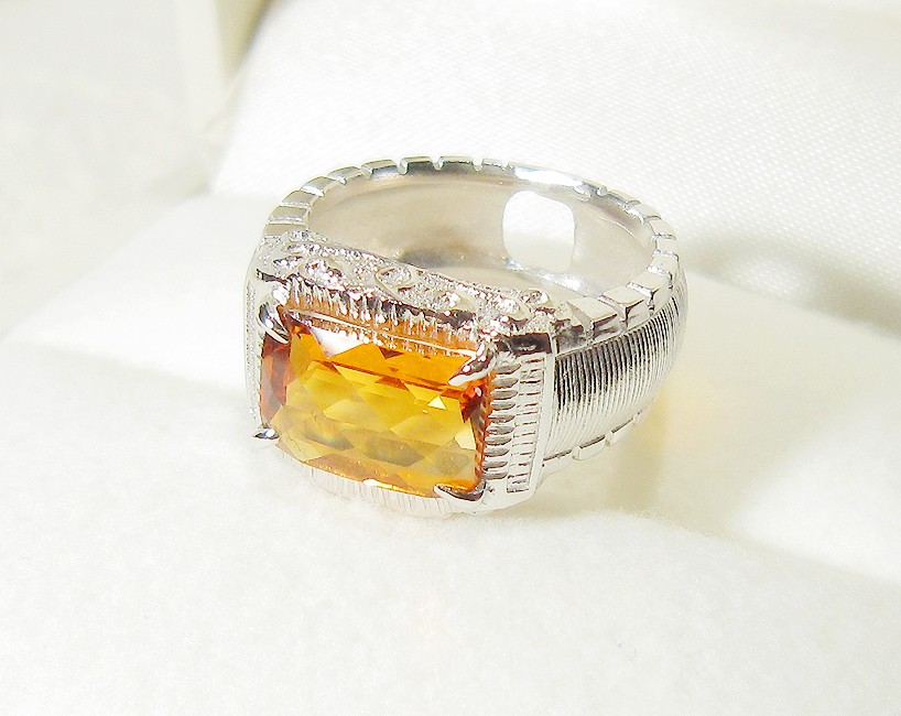 約10×7mmシトリンとSV925の指輪（リングサイズ：10号、ロジウム、天然石、11月の誕生石）