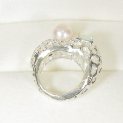 8mmアコヤ真珠とオパール、ルビー、SV925、再生ダイヤモンドの指輪（リングサイズ：10号、ハート、ロジウム） 3枚目の画像