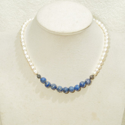 ロングあこや真珠 ラピスラズリ アコヤパール 照り強 本真珠 ネックレス あこや真珠 南洋白蝶貝真珠 ロングパールデザインネックレス ラピスラズリ