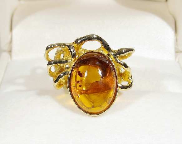 15×11mm琥珀とSV925の指輪（リングサイズ：9～10号の方に推奨 