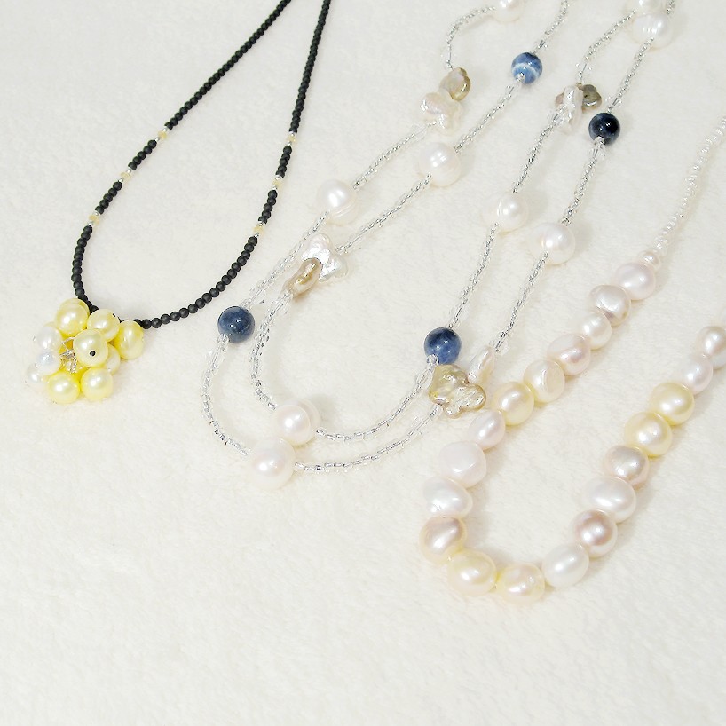 新春福袋2022_本真珠ネックレス3点セット（淡水、バロックパール、天然石、ソーダライト、アジャスター）