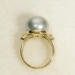 12mm南洋真珠とK18YG、再生ダイヤモンドのリング（指輪のサイズ：10号、イエローゴールド） 5枚目の画像