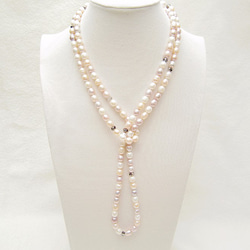 125cmの淡いピンク＆パープル＆ホワイトの淡水パール・ロング