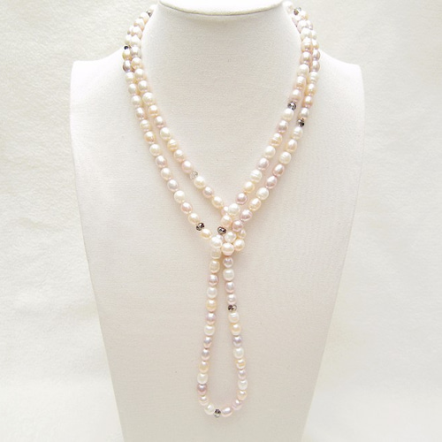 125cmの淡いピンク＆パープル＆ホワイトの淡水パール・ロング  