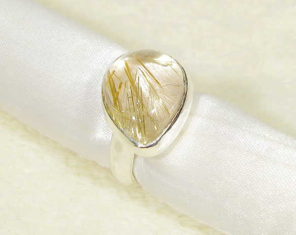 11.85ctルチルクォーツの指輪（リング：10号、メッキはロジウムかK18から選択、針入り水晶、金線入り水晶、ふくりん 7枚目の画像
