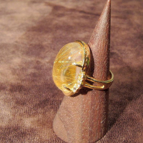 22×15mmルチルクォーツと再生ダイヤモンドの指輪（リングサイズ:9.5号 ...