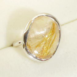 15×11mmルチルクォーツとSV925の指輪（リングサイズ：11.5号、ロジウムの厚メッキ、針入り水晶、金線入り水晶） 2枚目の画像