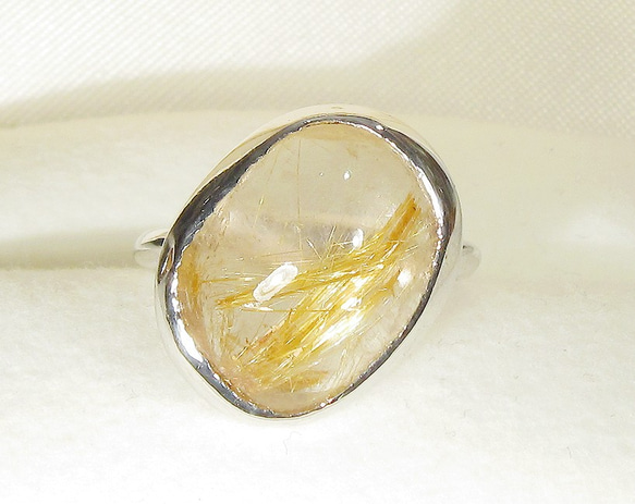 15×11mmルチルクォーツとSV925の指輪（リングサイズ：11.5号、ロジウムの厚メッキ、針入り水晶、金線入り水晶） 8枚目の画像