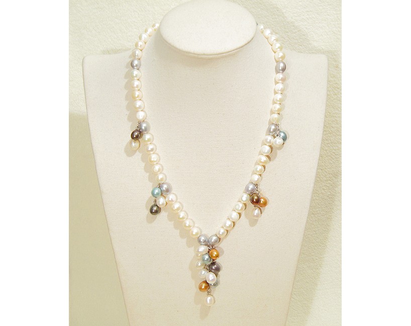 8.5-8.0mm本真珠（淡水）とSV925のYネックレス（ロジウムメッキ、マグネット、マルチカラー、ホワイト）