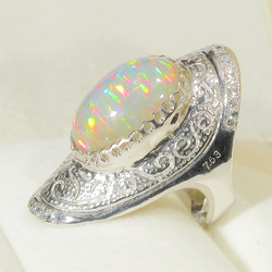 7.63ctオパールと再生ダイヤモンド、SV925の指輪（リングサイズ：11号前後の方に推奨、ロジウム厚メッキ、天然石） 4枚目の画像
