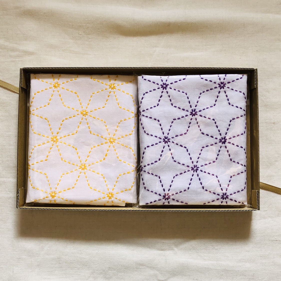 ギフト》刺し子花ふきん 2枚セット《角七宝》 その他キッチン