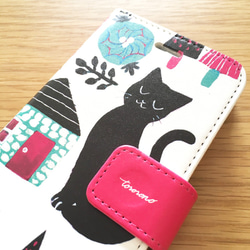 【全機種対応】手帳型スマホケース（ピンク／グリーン）猫のいる庭【Android/iPhoneケース】 5枚目の画像