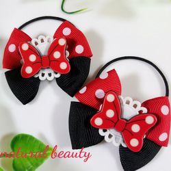 再販1】ヘアゴム 新作‼️キッズ用☆ラベンダーのドット柄リボンの