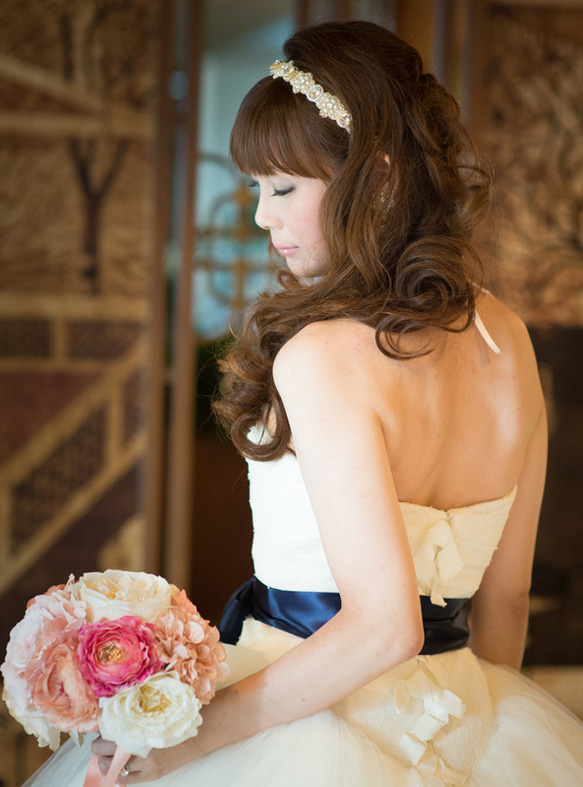 アンティーク風　パールのお花ヘッドドレス・ネックレス 4枚目の画像