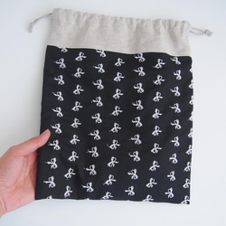 インナーバッグ巾着(オムツ/貴重品)リボン刺繍 5枚目の画像