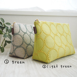 ラスト1【ミナペルホネン タンバリン 刺繍】大きめポーチ◎light green(黄色)のみ 4枚目の画像