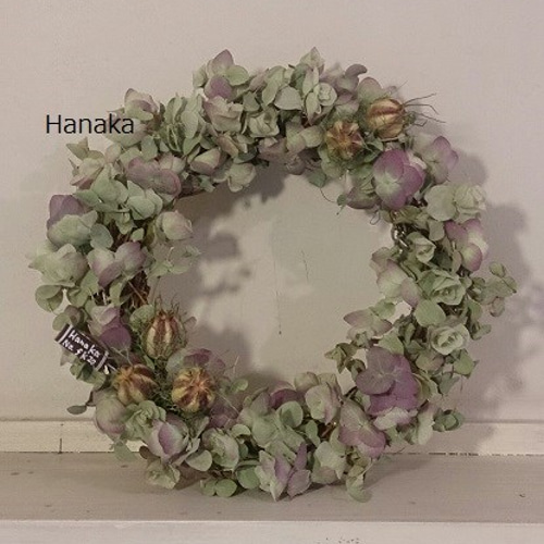 スモークツリー とかすみ草のフライングリース　オレガノ　ケントビューティー オレガノケントビューティとレースフラワーのリース | ドライ