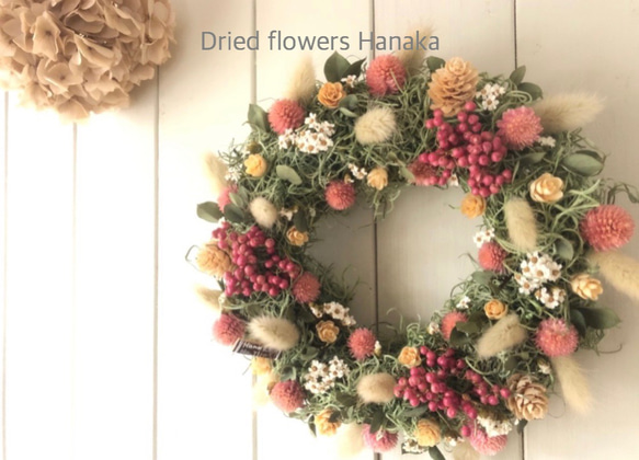千日紅のハートフルリース 23㎝ 2枚目の画像