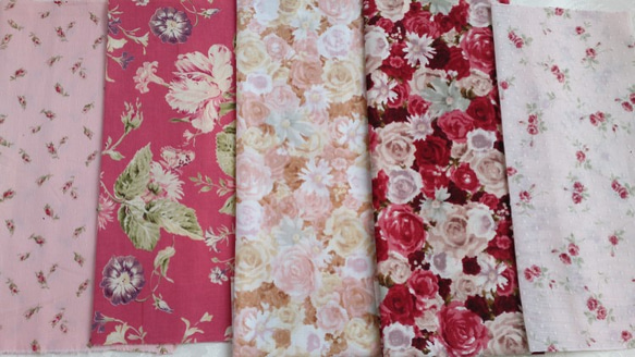 花柄カットクロス　5枚セット～ピンク、レッド系～ 3枚目の画像