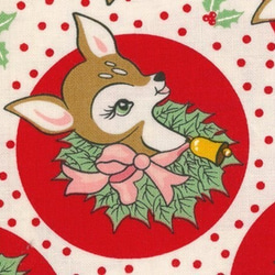カットクロス『Moda モダ　DEER CHRISTMAS　クリスマス　バンビとヒイラギ』～52㎝×50㎝でカット済み～ 2枚目の画像