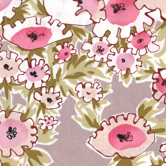 人気生地！『Kei Fabric（ケイファブリック） 手描き風　フラワー グレー地 80サテン』～50㎝単位でカット～　 2枚目の画像