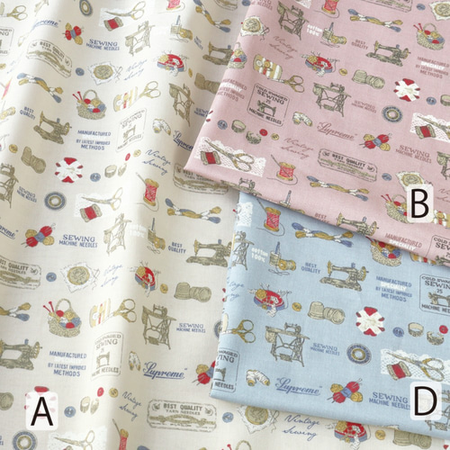 人気生地！『Quilters collection ソーイング柄 Bーピンク』～50㎝単位