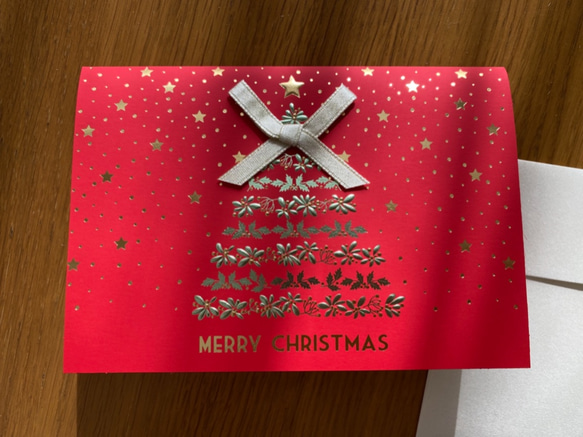 再入荷！イタリア製　大人のクリスマスカード『エンボス加工　きらきら箔押し　クリスマスツリー』～中紙付き～ 8枚目の画像