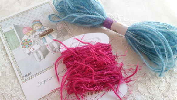 ちょこっとずつをセットに♪　イタリア製フリンジ糸と、ふわふわモヘア糸～2つセット～ 2枚目の画像