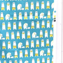 お洒落なクマさん！『Smiling bear - ブルー　デザイン布地』～50㎝単位でカット～ 2枚目の画像