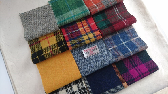 スコットランド伝統の毛織物！ ！『憧れのハリスツイードウールのカットクロス 12種類アソートAセット～ラベル1枚付き～ 2枚目の画像