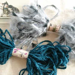 ちょこっとずつをセットに♪イタリア製　ベロアの様な毛糸と、ふわふわフェイクファー毛糸2つセット 4枚目の画像