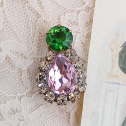 新商品！チェコ製アンティーク♪『宝石のような　ハンドメイドのビジューガラスボタン』～ピンク×キミドリ～ 4枚目の画像