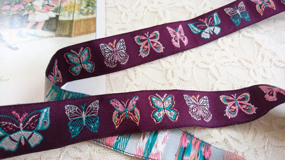 USAリボン♪『刺繍リボン　模様が綺麗な蝶リボン』～22㎜幅×1ｍ単位でカット～ 1枚目の画像