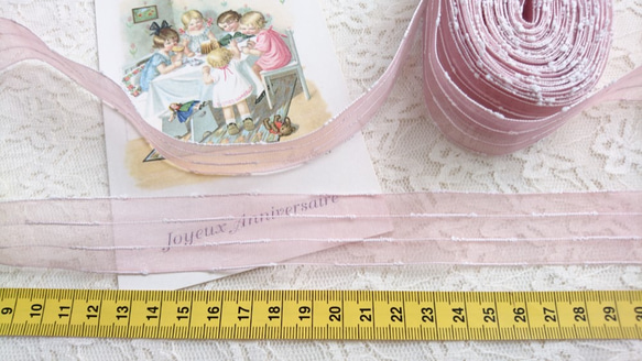 『つぶつぶが可愛い　光沢が綺麗なオーガンジーリボン』～ピンク　25㎜幅×1ヤード単位でカット～ 3枚目の画像