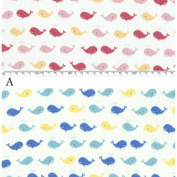 マスク作りにも！『可愛いクジラが並んだ　柔らかなWガーゼ生地　水色×イエロー×ブルー』～50㎝単位でカット～ 3枚目の画像