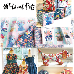 再入荷！USA製『Blend fabric ブレンドファブリック　Floral　DOG』～パネル生地60㎝単位でカット～ 3枚目の画像