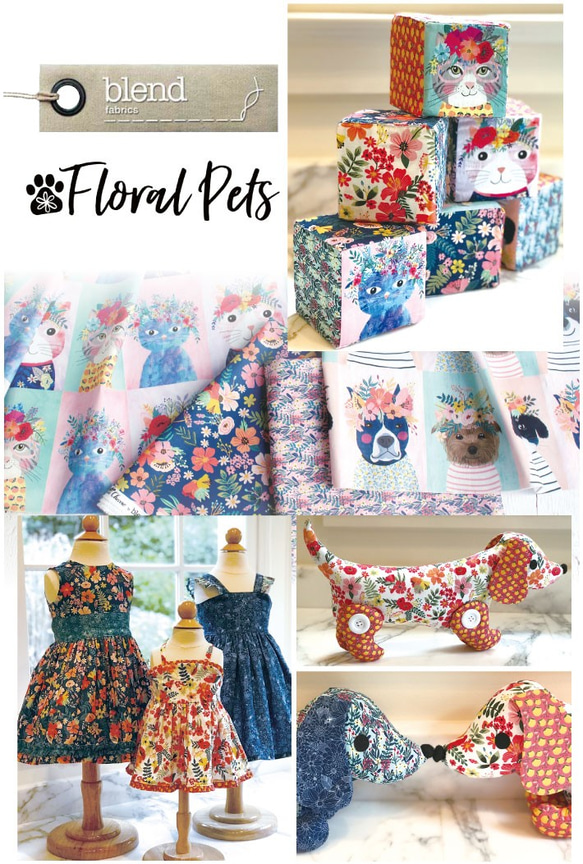 再入荷！USA製『Blend fabric ブレンドファブリック　Floral　DOG』～パネル生地60㎝単位でカット～ 3枚目の画像