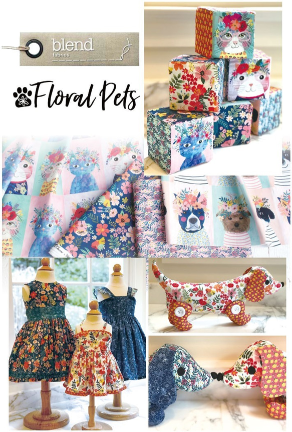 在庫限り！人気！『Blend fabric ブレンドファブリック　Floral　CAT』～パネル生地60㎝単位でカット～ 3枚目の画像