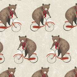 カットクロス！オランダ製　B&B FABRICS 『自転車とクマさん　140㎝巾』～45㎝でカット済み～ 1枚目の画像