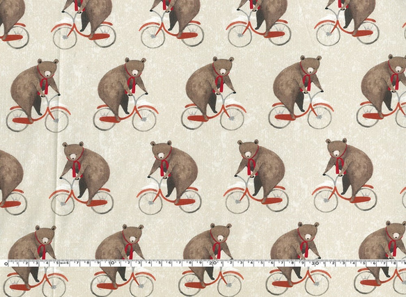 カットクロス！オランダ製　B&B FABRICS 『自転車とクマさん　140㎝巾』～45㎝でカット済み～ 2枚目の画像